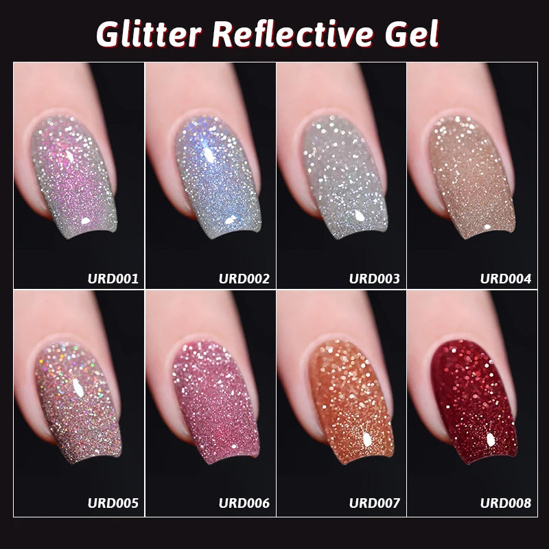 UR SUGAR 15ml Red Reflective Shining Nail Gel Polish Sparkling Semi Permanent Soak Off UV Gel Glitter DIY Nail Art for Winter