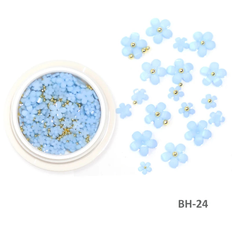 White Acrylic Flower Nail Art Decorations Mixed Size Rhinestones Red Blue Gem Manicure Tools Accessories DIY Nails Design 5g