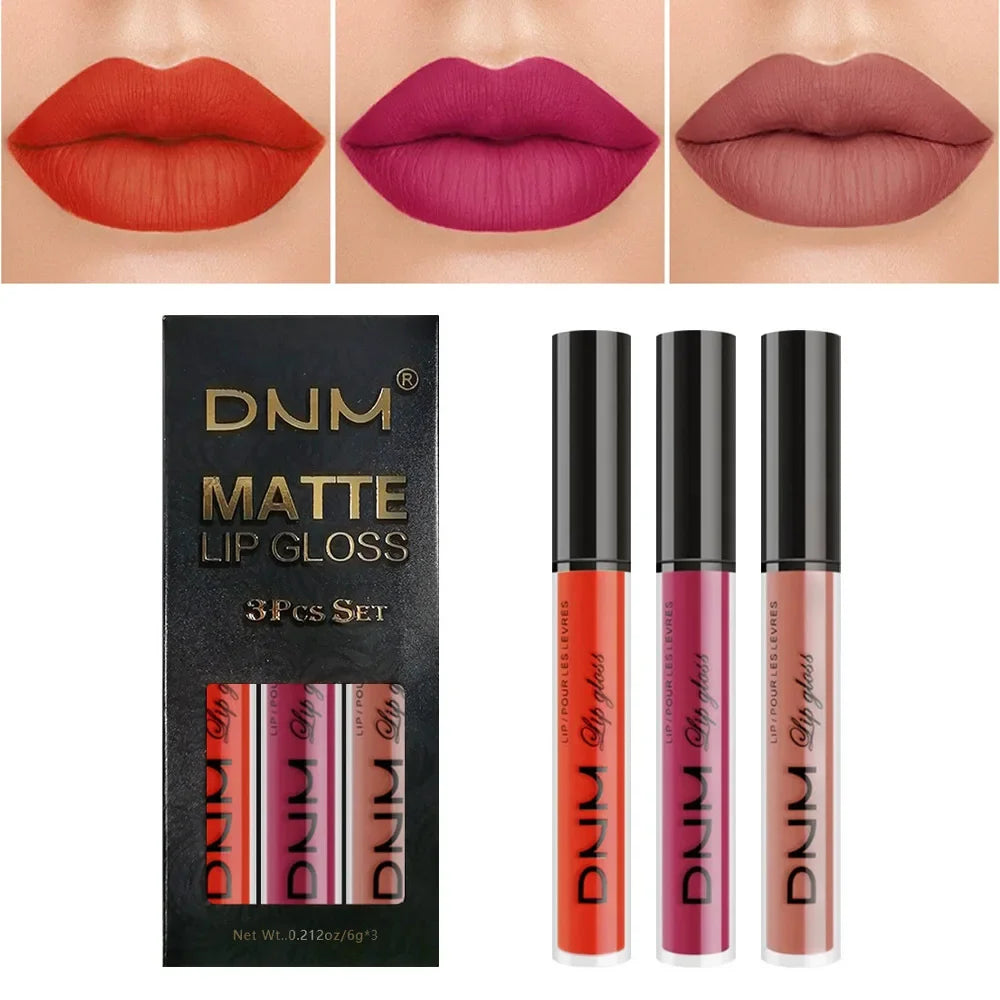 3pcs/set Liquid Lipstick Waterproof Long Lasting Cosmetic Black Blue Purple Green Matte Lip Gloss Nude Lip Tint Stain Makeup Set