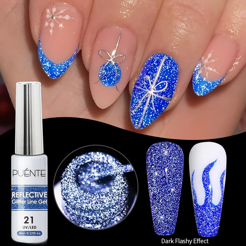 8ML Christmas Sparkling Reflective Diamond Glitter Liner Gel Nail Polish Soak Off UV Semi-Permanent Nail Art Varnish Manicure