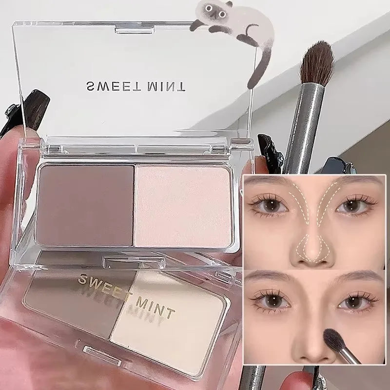 2 Color Tone Shading Shadow Powder Palette Contouring Highlighting&Bronzer Brighten Contour Three-dimensional Nose Makeup