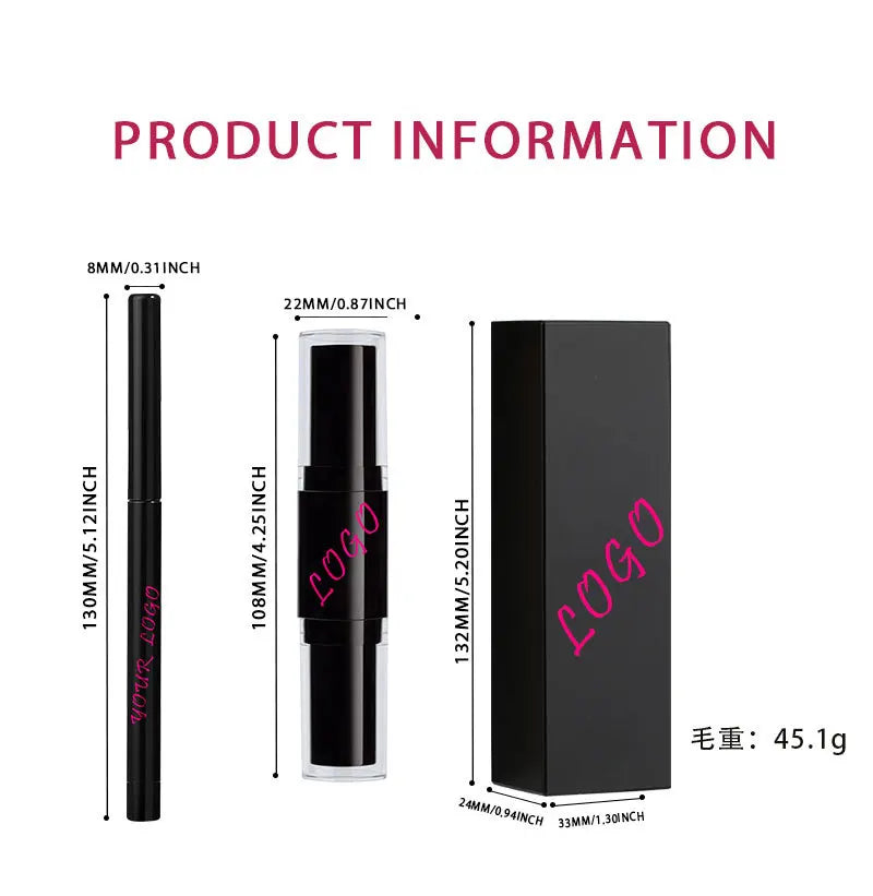 Lipstick with Lip Liner 2-1 Vegan Dual End Two Sides Matte Lipsticks Moist Combined Cosmetic Set
