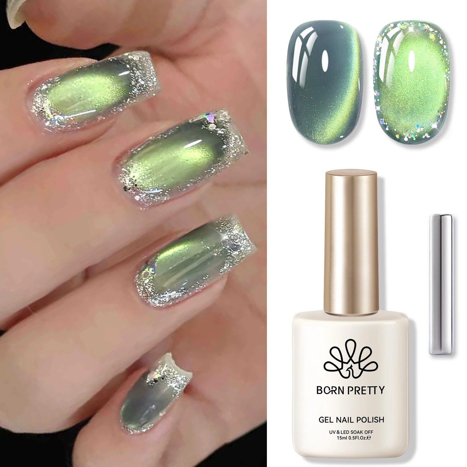 BORN PRETTY 10ml/15ml Guava Green Cat Magnetic Gel Shine Glitter Semi Permanent Soak Off UV Varnish Nail Supplies