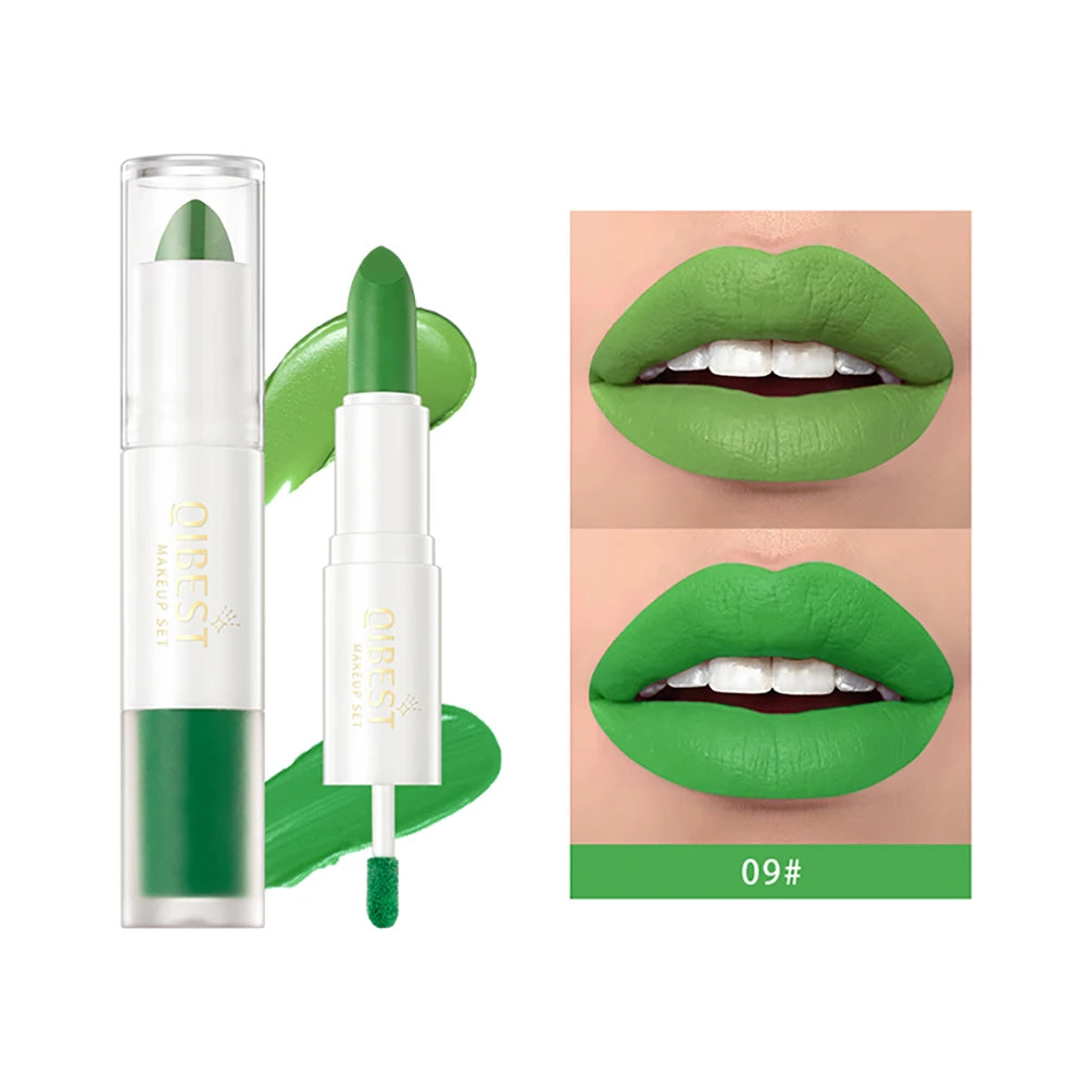 QIBEST 10 Colors 2 in 1 Matte Lipstick Lip Gloss Cosmetics Waterproof Double Head Red Purple Lipstick Long Lasting Lips Makeup