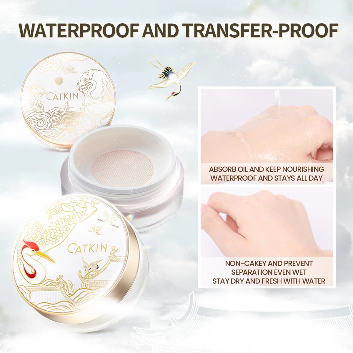 CATKIN Air Loose Setting Powder Oil Control Matte Natural with Puff, Makeup Loose Powder