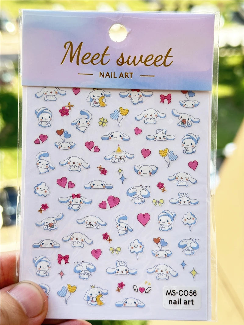 4PCS/1PC Set 3D Kawaii Sanrioed Nail Stickers,Hello Kitty Kuromi Melody Cartoon Nail Decals Decoration Supplies,Press on Nails