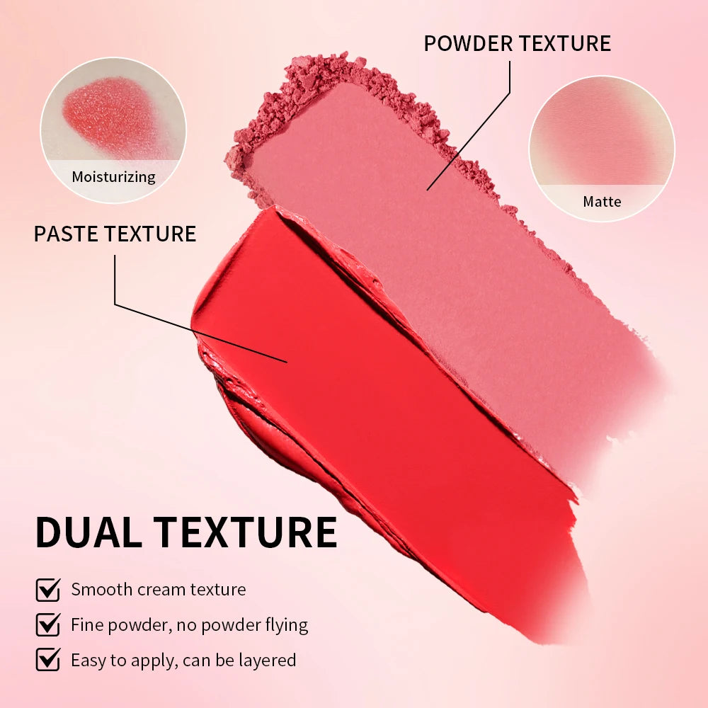 Lakerain 2in1 Cream & Powder Blush Palette Natural Long-lasting High Pigment Blush Makeup Pan Clear Vitality Girl Blush Palette
