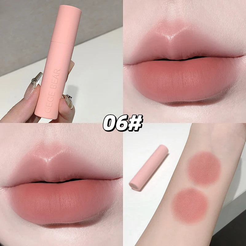 Dark Brown Matte Velvet Lip Mud Gloss Gege Bear Dark lipstick Non-stick Cup Lasting Nude Brown Lips Tint for Fall&Winter