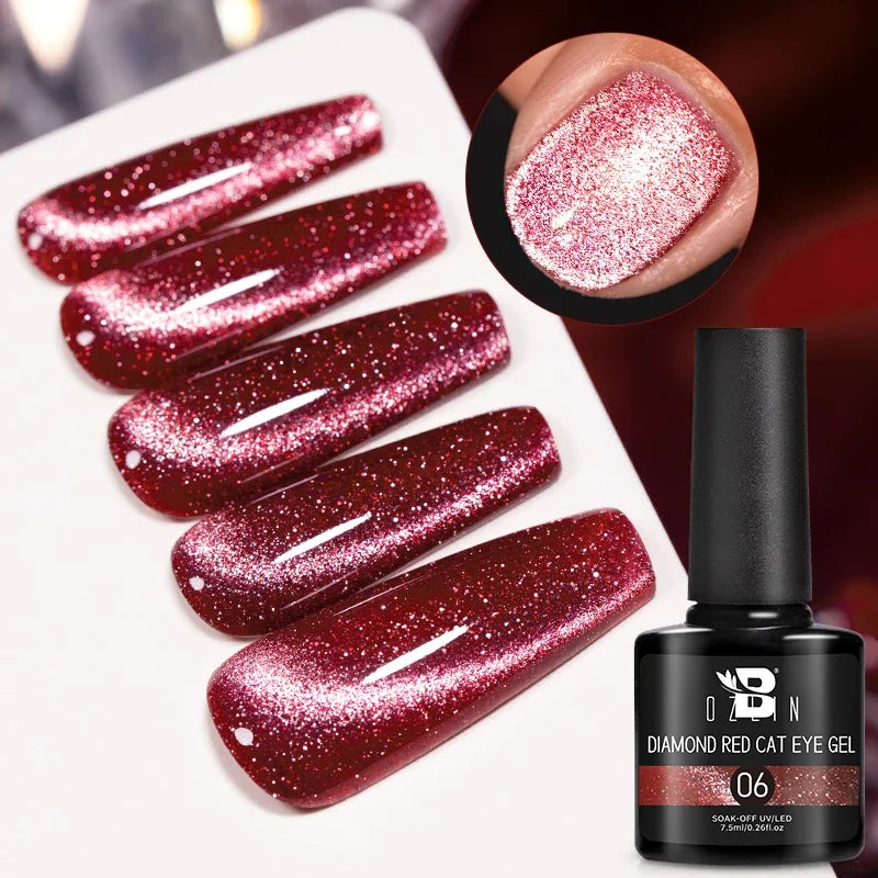 AWStorG 7.5ML Golden Gradient Cat Eye Magnetic Gel Sparkling Glitter Nail Polish Semi Permanent UV Nail Art No Need Base Color