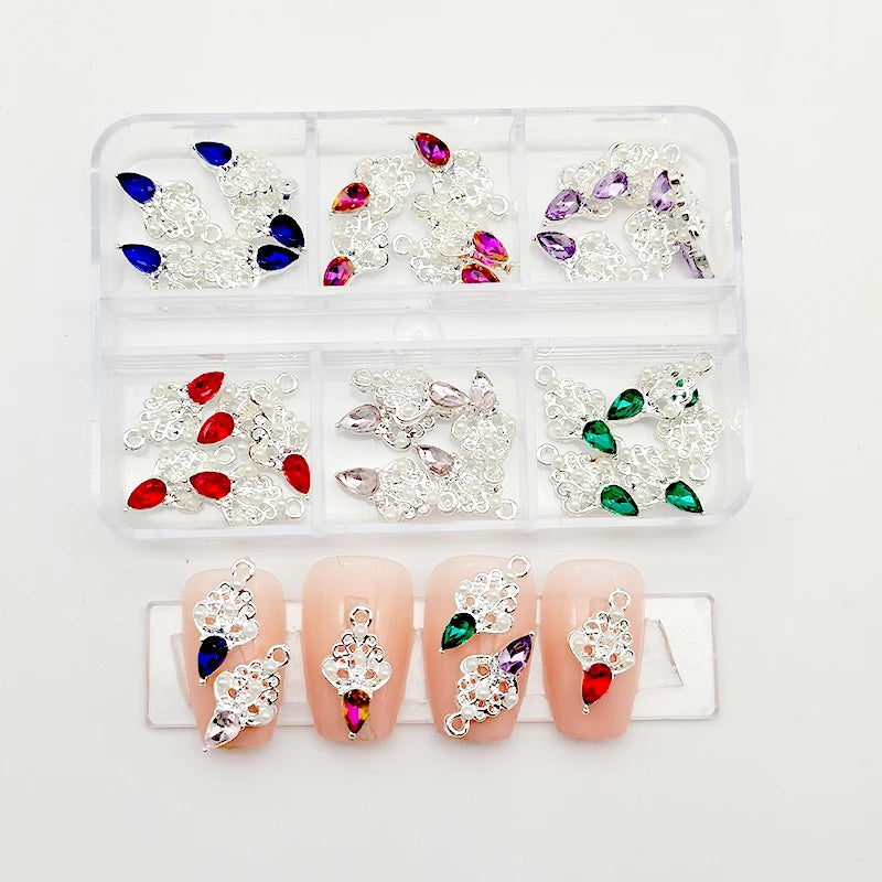 30Pcs Pink Nail Charms Alloy Rhinestones 3D Star Butterfly Heart Cross Gem Nails Crystal Diamond Nail Art Decoration Accessories