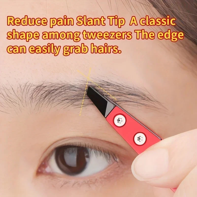 Zirconia Ceramic Pointed Tweezers Stainless Steel Tweezers with Slanted Tips Edges Eyebrows Beards Hair Eyelash Tweezers