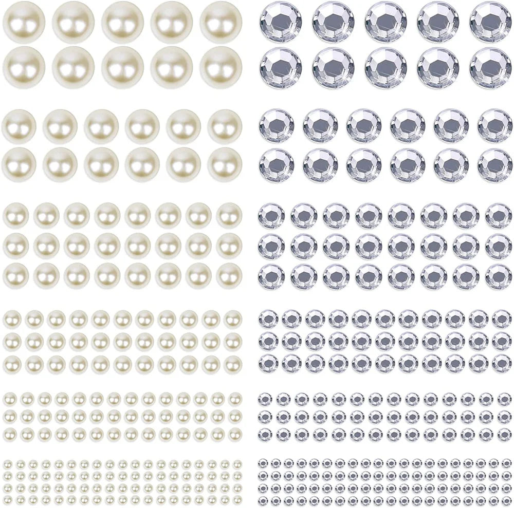 991-1982pcs Self Adhesive Pearls Rhinestones Stickers 6 Sizes Stick on Face Hair Ear 3D Jewels Gems Kids Scrapbooking DIY Toys
