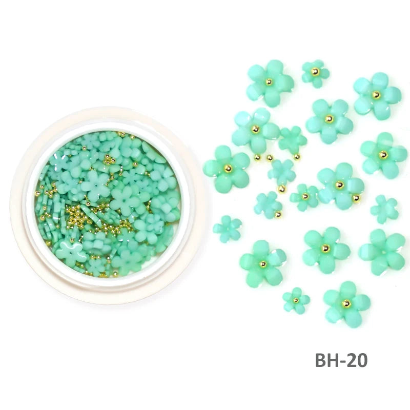 White Acrylic Flower Nail Art Decorations Mixed Size Rhinestones Red Blue Gem Manicure Tools Accessories DIY Nails Design 5g