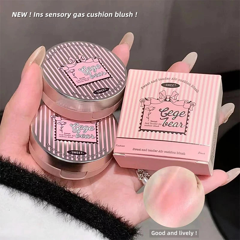 Gege Bear 3 Colors Matte Cream-Textured Cushion Blush with Puff, Powder-free, Smooth Application, Create Flawless Daily Makeup