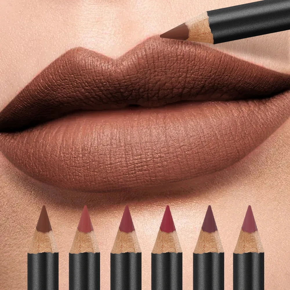 Pudaier 6-Color Waterproof Matte Lip Liner - Long-Lasting, Non-Transfer Formula, Matte Finish, 6 Versatile Shades