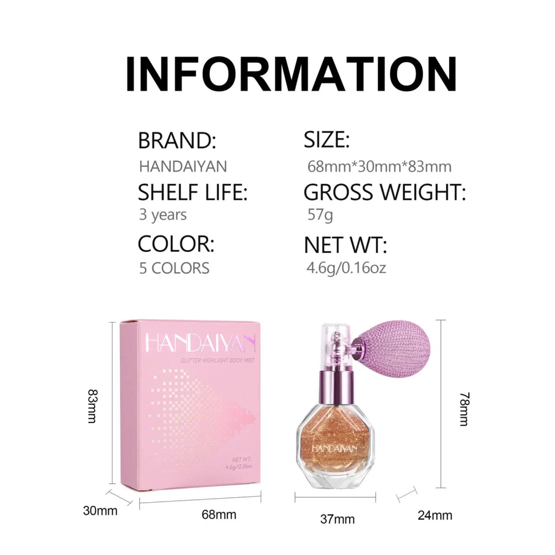 5 Color Body Highlight Powder Spray Brightening Sparkling Glitter Clothes Face Hair Makeup Highlighter Spray