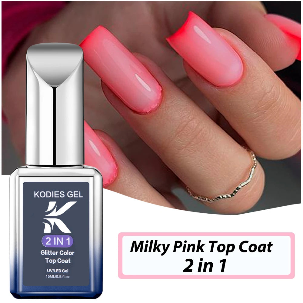 KODIES GEL Diamond Top Coat for Nail Varnish 15ML Super Shine UV Gel Nail Polish Soak Off Semi Permanent Glitter Topcoat No Wipe