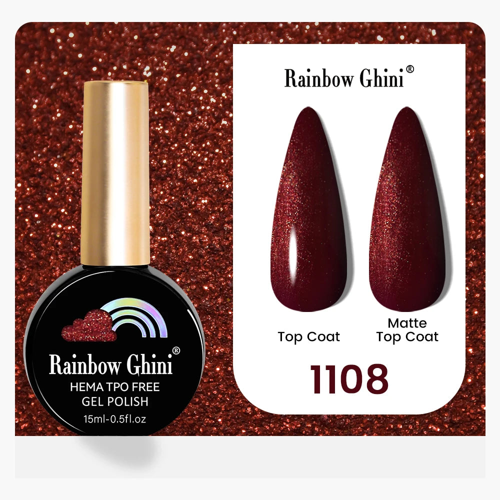 Rainbow Ghini 15ML 146 Colors Long-Lasting Colorful Gel Nail Polish Professional UV/LED Gel Polish Base Coat Matte Top Coat