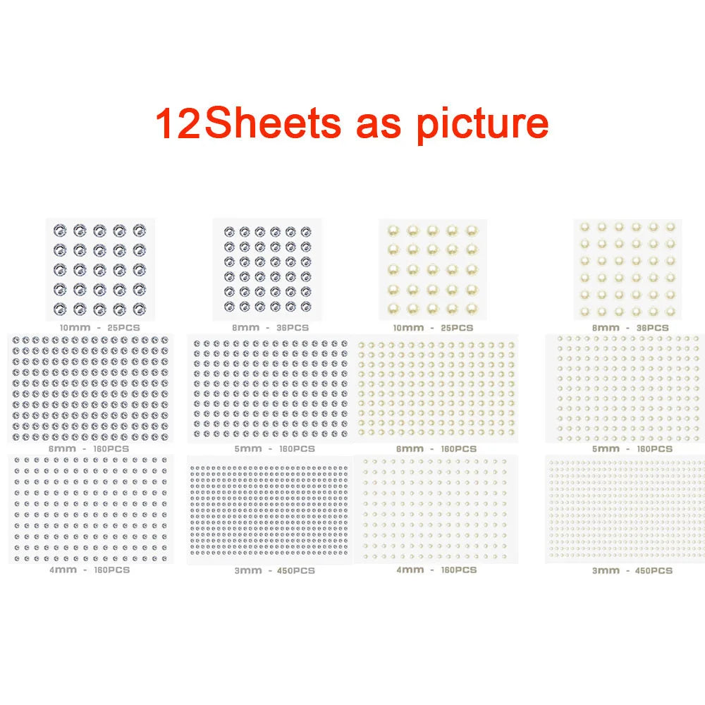991-1982pcs Self Adhesive Pearls Rhinestones Stickers 6 Sizes Stick on Face Hair Ear 3D Jewels Gems Kids Scrapbooking DIY Toys