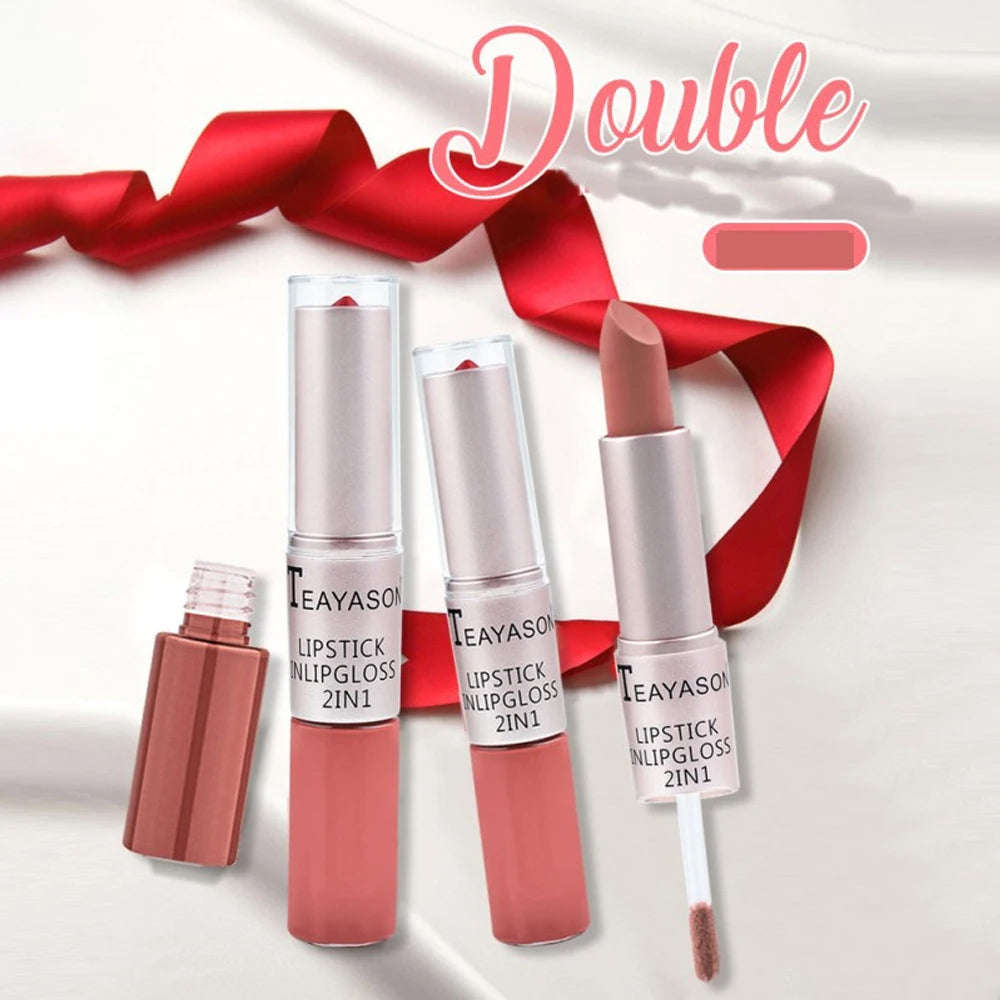Double-Ended Velvet Matte Lipstick with Long-Lasting Effect, Brightening and Complexion-Enhancing Lipstick Pen for Autumn and Winter, Non-Transfer Matte, Valentine's Day Gift Lipstick