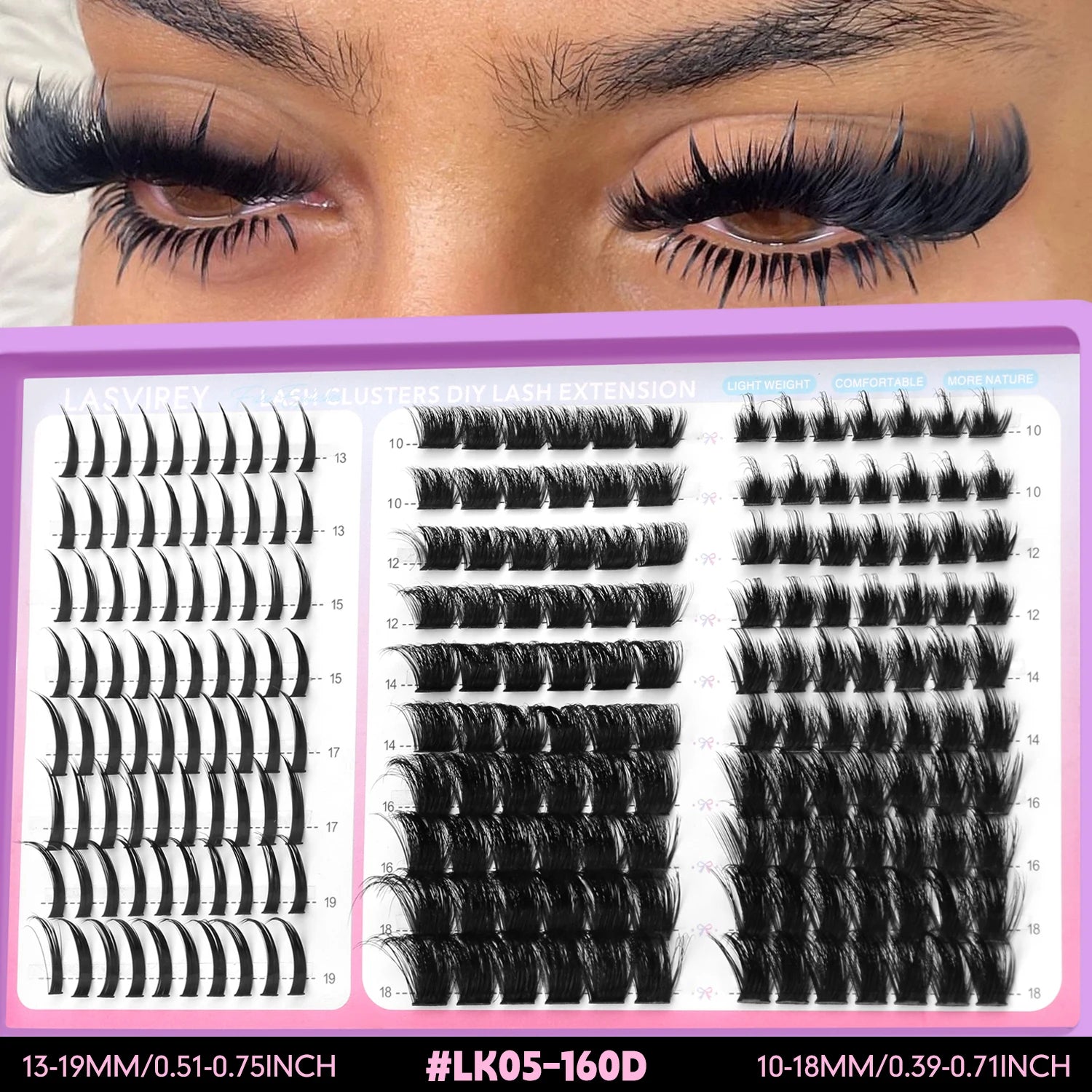 LASVIREY Lash Clusters DIY Spiky Cluster Lashes Mixed Styles Fluffy Volume Clusters Lashes Fluffy Individual Eyelashes Extension