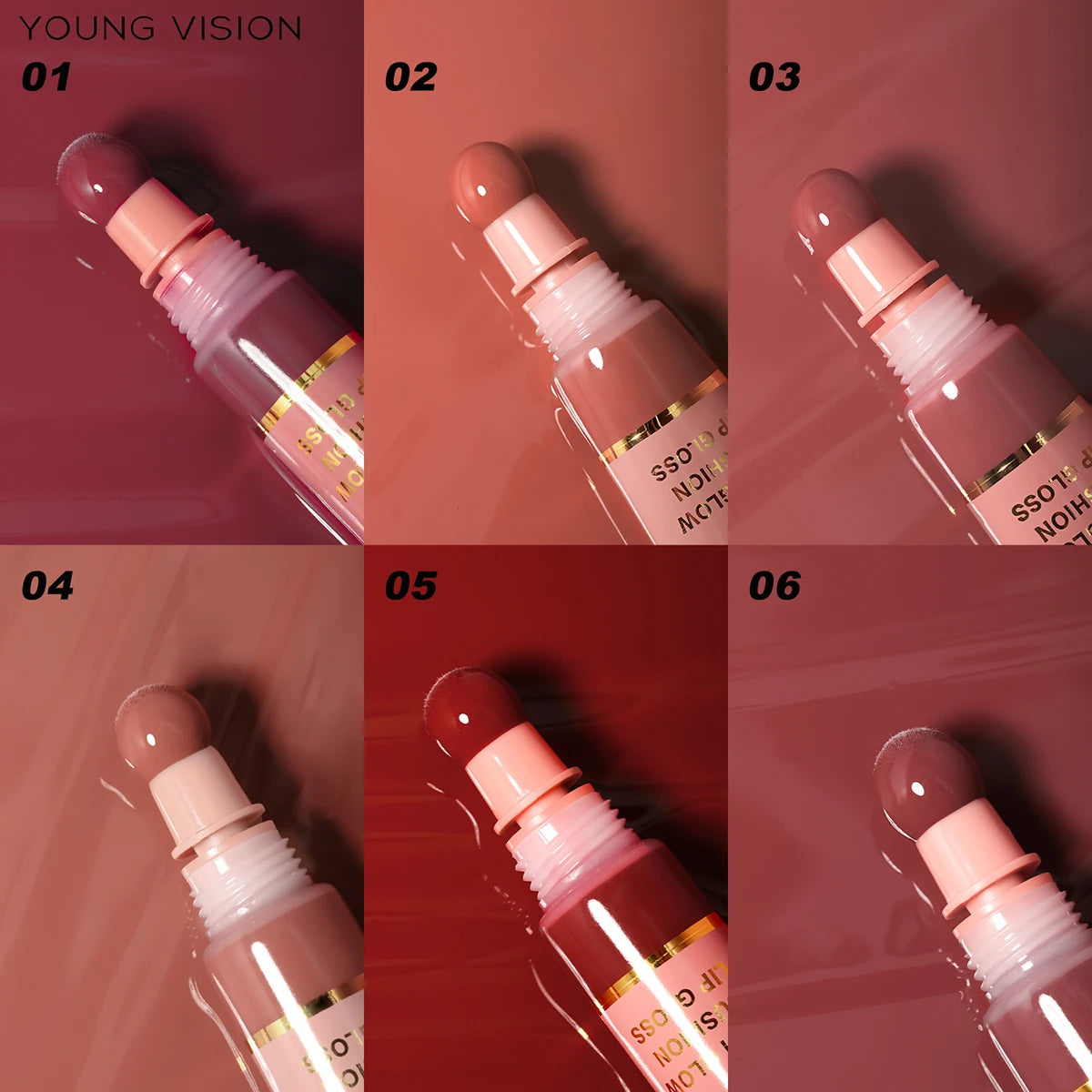 YOUNG VISION 6 color Liquid Water Brightening Lip Color Plush Brush Head Squeezing Lip Color Moisturizing Lip Glaze