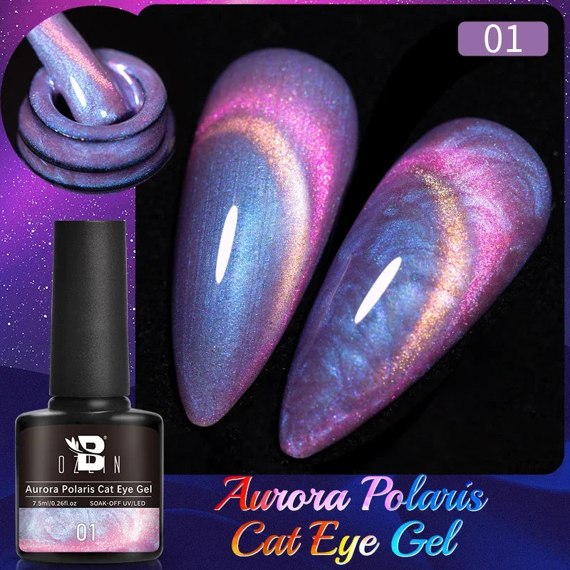 AWStorG 7.5ML Golden Gradient Cat Eye Magnetic Gel Sparkling Glitter Nail Polish Semi Permanent UV Nail Art No Need Base Color