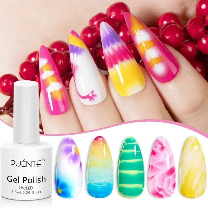 PUENTE 7.5ML Red Flame Reflective Gel Nail Polish Flash Sparkling Red Glitter Nail Gel Soak Off UV Semi-permanent Nail Varnish