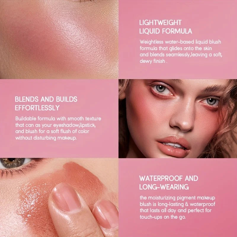 USHAS 4 Color Long-lasting Liquid Blush Facial Contouring Lightweight Soft Multi-Use Cream Blush Waterproof Facial Blush Stick