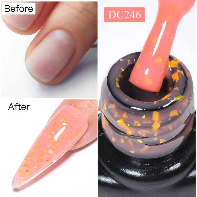 7ML Gold Foil Quick Extension Nail Gel Vernis Semi Permanent Acrylic Crystal Pink Clear Nude Gel Nail Polish UV Construction Gel