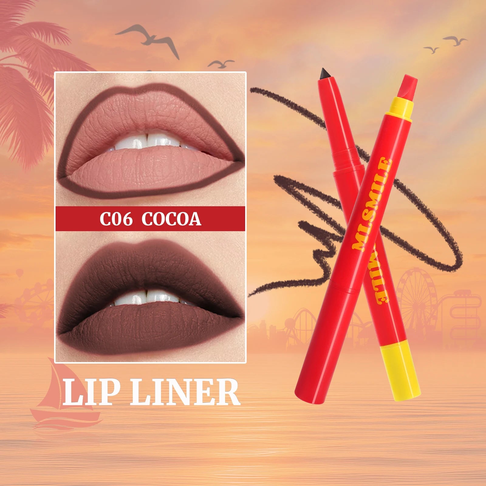 Long Lasting Lip Liner Pen Automatic 2 In 1 Double Head Silicone Brush Waterproof Smudge Proof Silky Lipstick Makeup