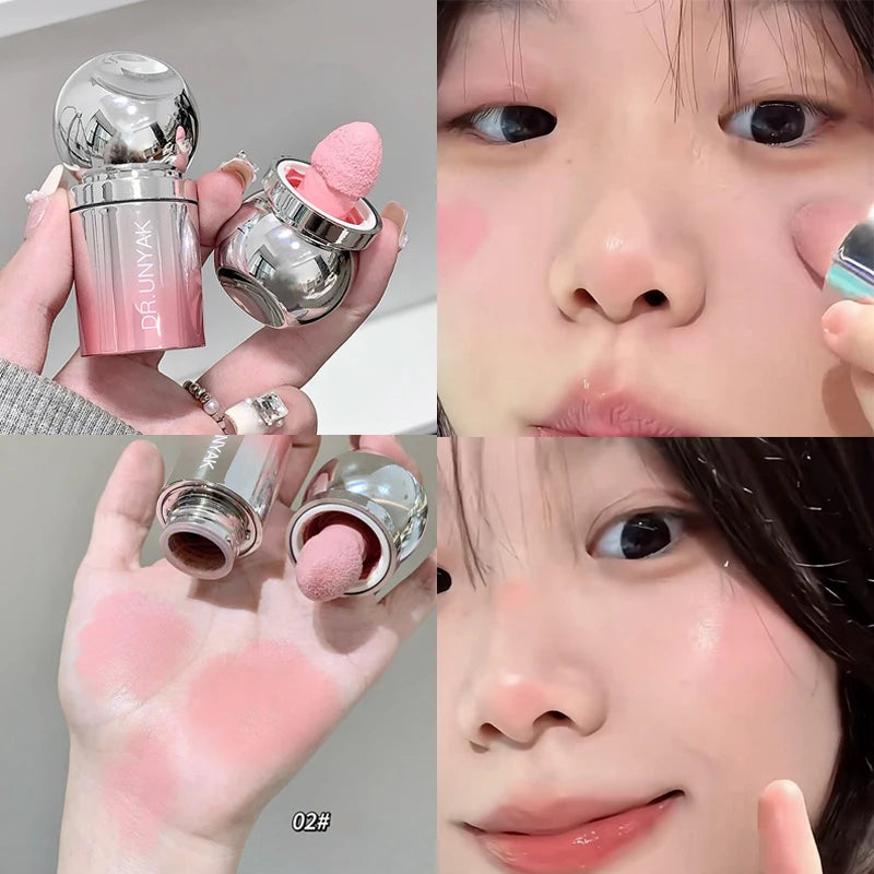 Liquid Blush Stick with Sponge Tip, Waterproof Long-Lasting Skin-friendly Blush Cream Brightening Effect Lips and Cheeks Makeup