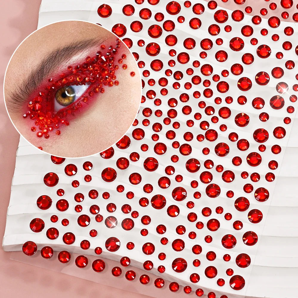 1pc Red Face Gems Jewels Rhinestone Stickers Self Adhesive Gems Stickers DIY Bling Jewel Crystal Sticker for Hair Face Eyes Body