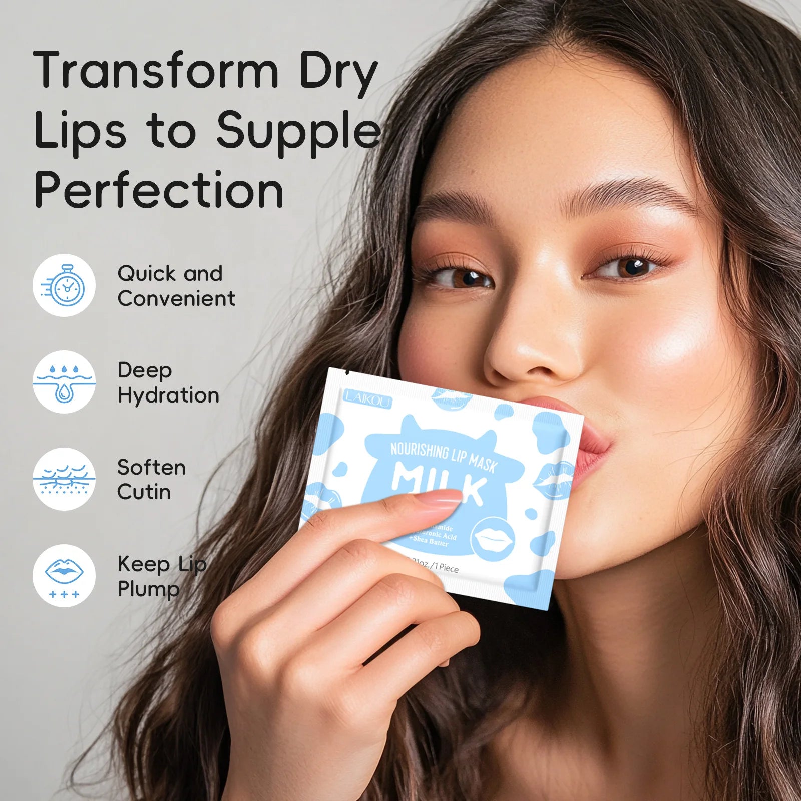 Laikou Milk Lip Mask Hydrating Repair Remove Lines Blemishes Lighten Lip Line Collagen Gel Lips Pad Patches Skin Care Product