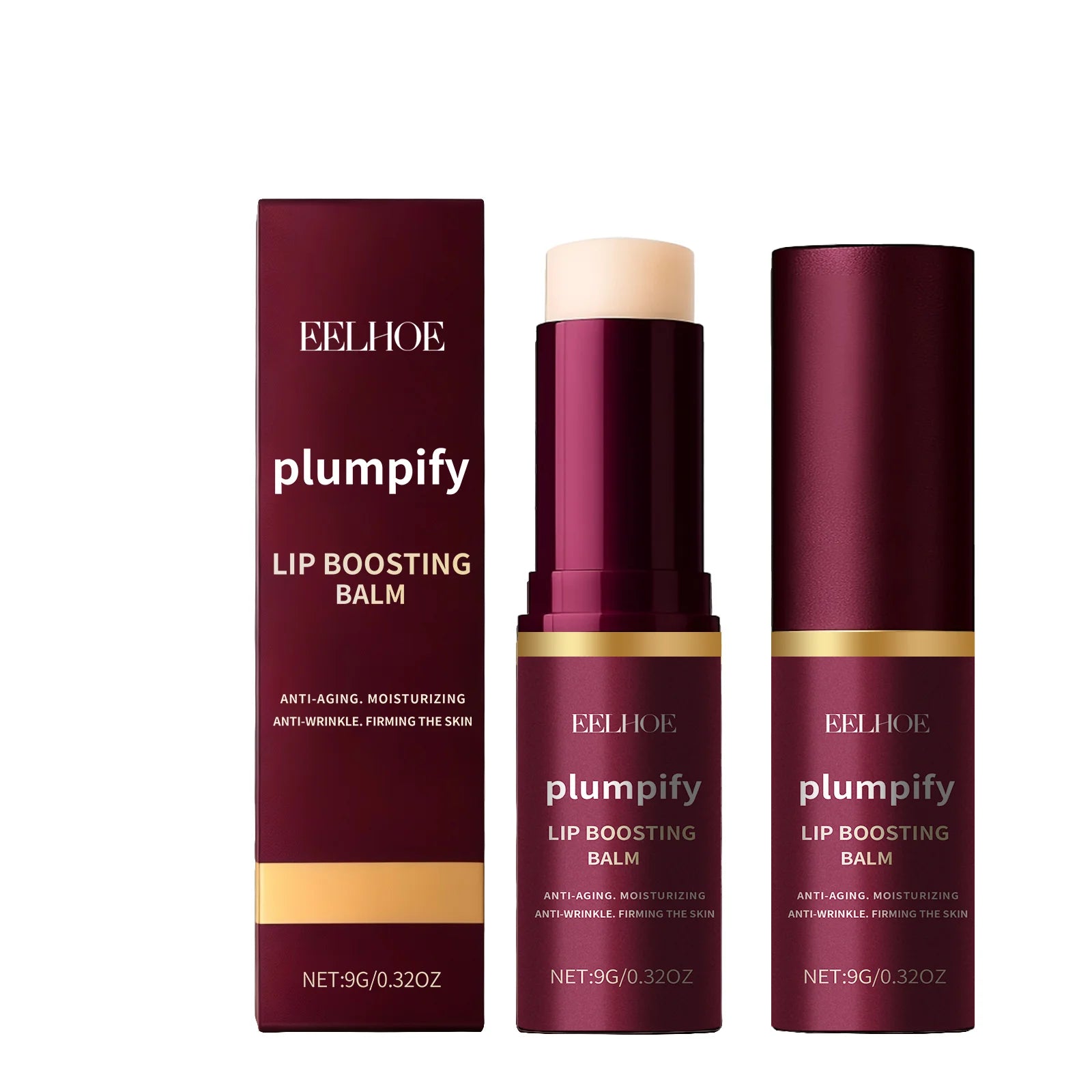 Plumping Lip Balm: Moisturizes and softens lips with a silky, non-sticky texture, ideal for daily care.