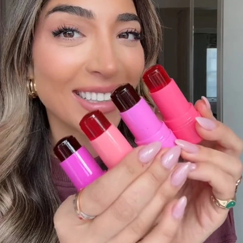 1/2/4PCS Jelly Lipstick Cheek Blush Stick Long Lasting Moisturized Blusher Sticker Lip Gloss Rouge Cream Facial Makeup Cosmetics