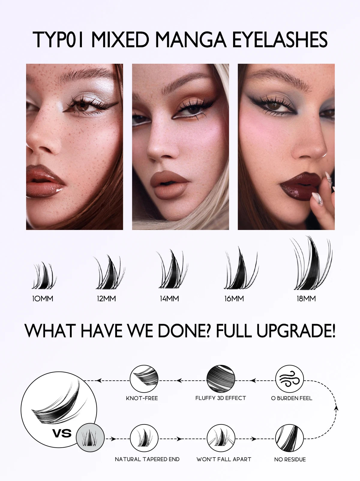 GROINNEYA Cluster Lashes Kit Manga Lashes Natural Eyelash extension Cluster Natural Volume Individual Lashes Mixed Tray Lashes