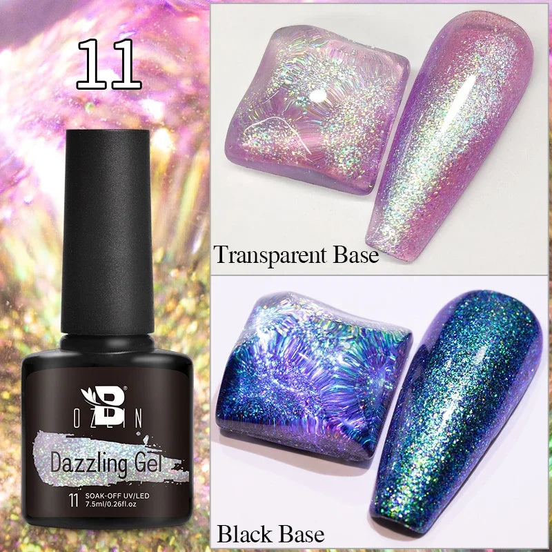 AWStorG 7.5ML Golden Gradient Cat Eye Magnetic Gel Sparkling Glitter Nail Polish Semi Permanent UV Nail Art No Need Base Color