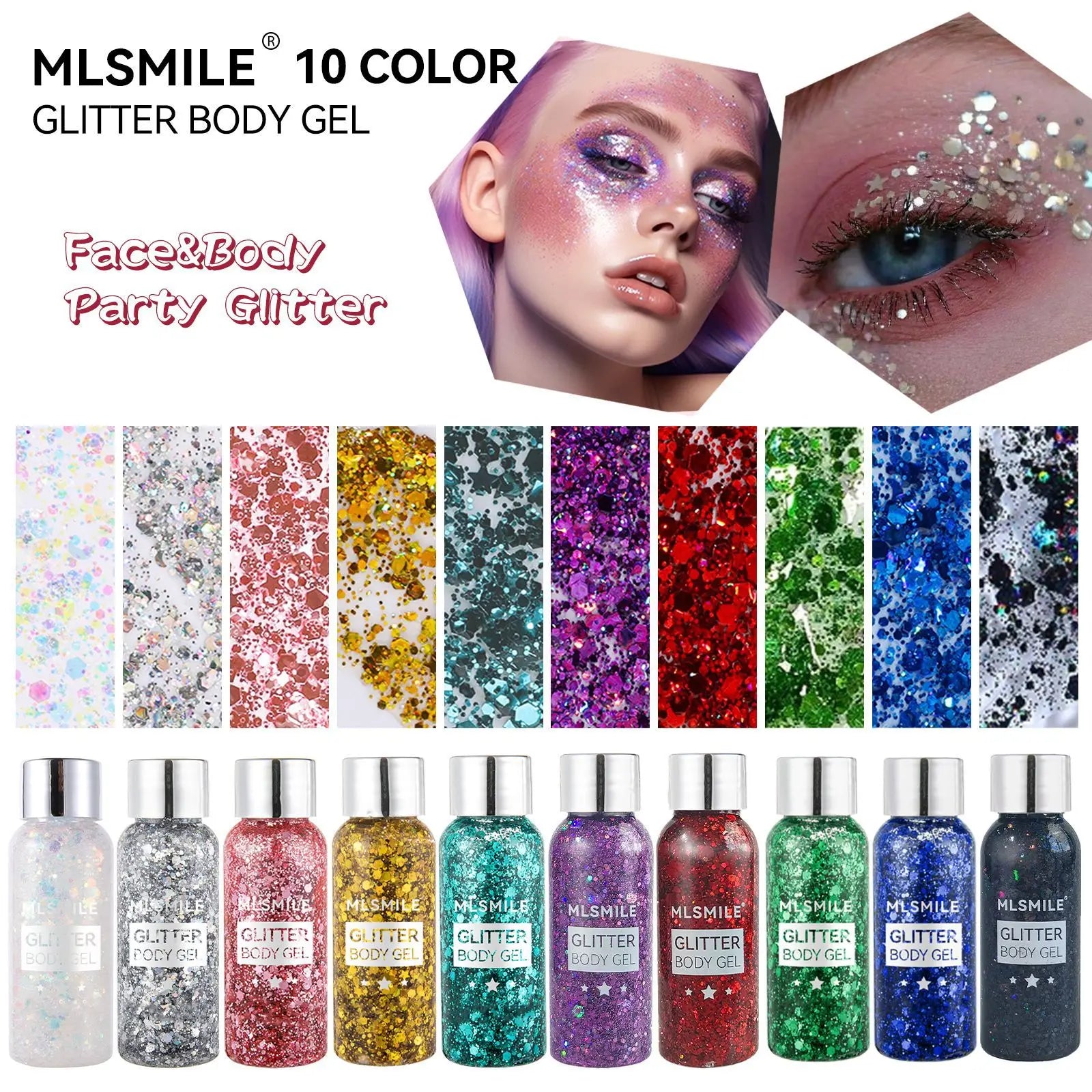 Eye Glitter Nail Hair Body Face Gel Art Waterproof High Gloss Glitter Body Multifunctional Makeup Decoration Party Festival