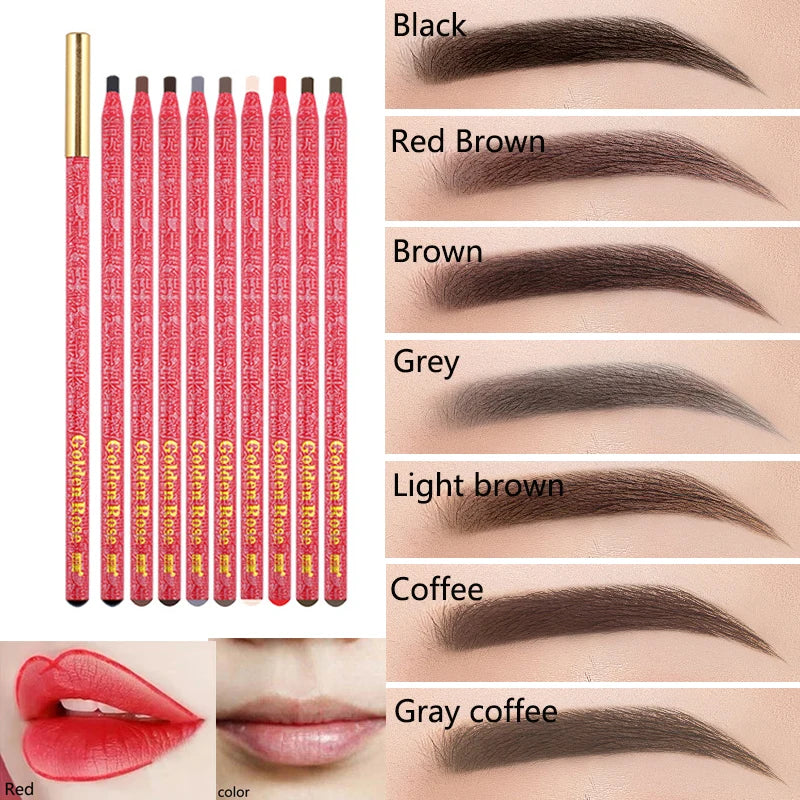 Waterproof Long Lasting Eyebrow Pencils Peel Off & Red Lip Pencil ,Eyebrow Tattoo Makeup Microblading Brow Pencil Makeup Tool