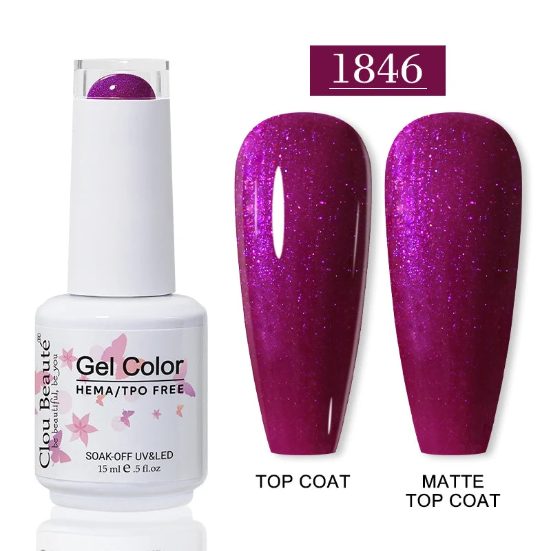 Clou Beaute Glitter Gel Nail Varnishes Winter Color Sparkling Sequins Soak Off UV LED Varnish Nail Art Decoration Base Top Coat