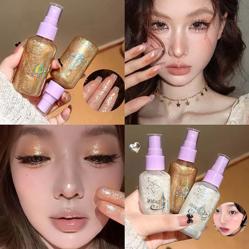 Diamond Face Body Glitter Spray Makeup Champagne Violet Bronzer Liquid Highlighter Flash Spray Shimmer Face Body Hair Makeup