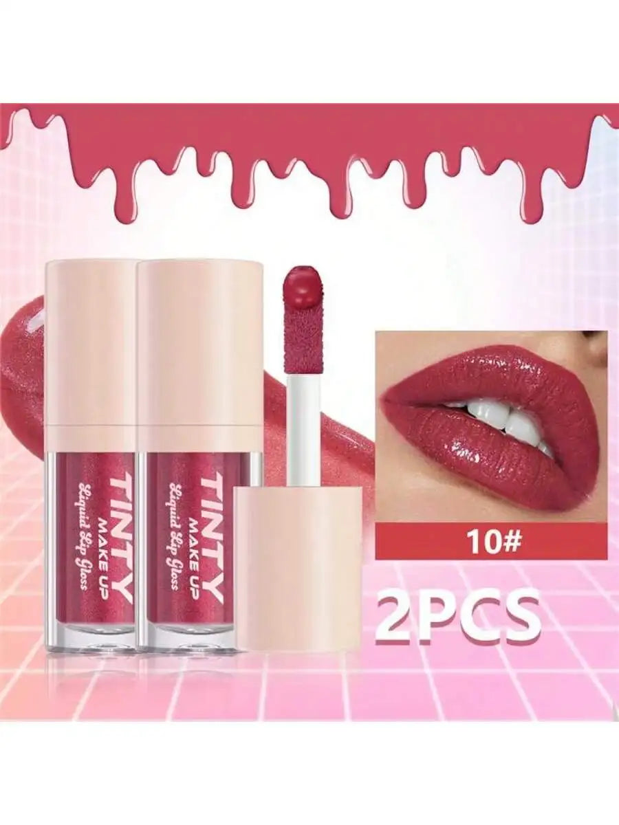 2PC Crystal Jelly Moisturizing Lip Oil Plumping Lip Gloss Makeup Sexy Plump Lip Glow Oil Tinted Lip Plumper