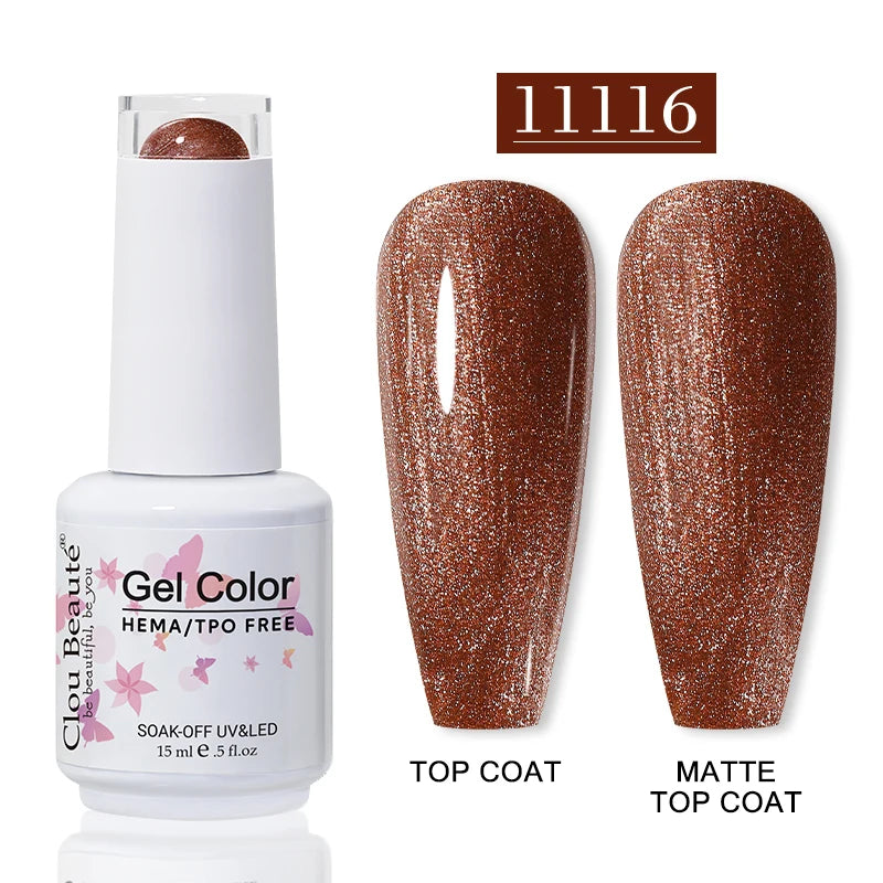 Clou Beaute Glitter Gel Nail Varnishes Winter Color Sparkling Sequins Soak Off UV LED Varnish Nail Art Decoration Base Top Coat