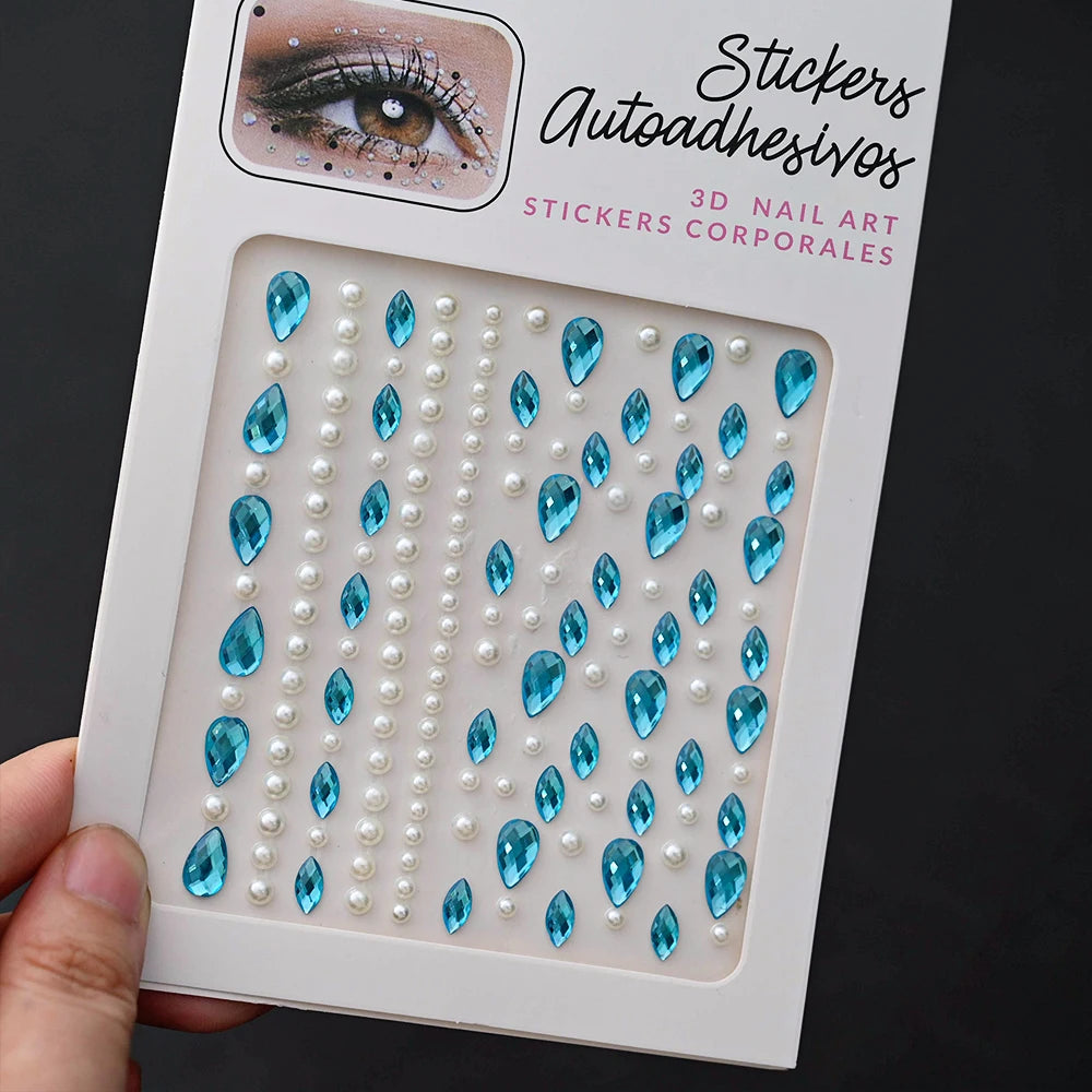 New 3/4/5mm 900pcs Pearl Face Gem Stickers Shining Glittle Self Adhesive Waterproof Rhinestone Stickers Party Wedding Makeup