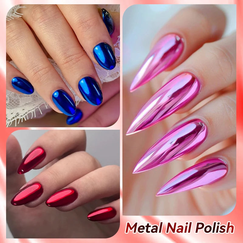 LILYCUTE 7ml Mirror Metallic Nail Polish No Need of UV LED Lamp Nail Supplies Vernis Red Purple Mirror Effect for Nails