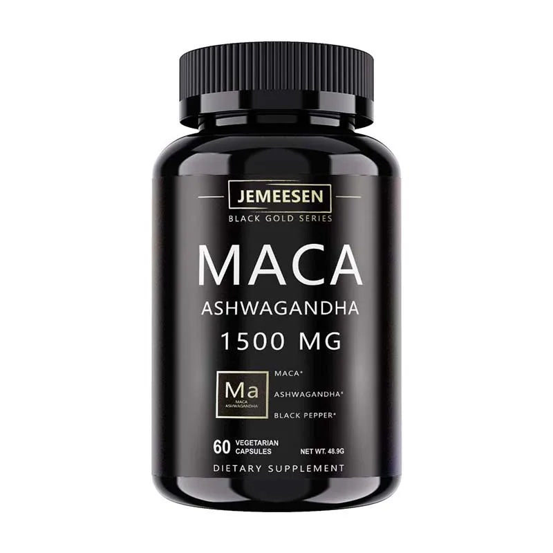 Organic Maca Root Powder Capsules 1500mg containing Maca Root Extract,Ashwagandha,Black Pepper, Supplements for Men