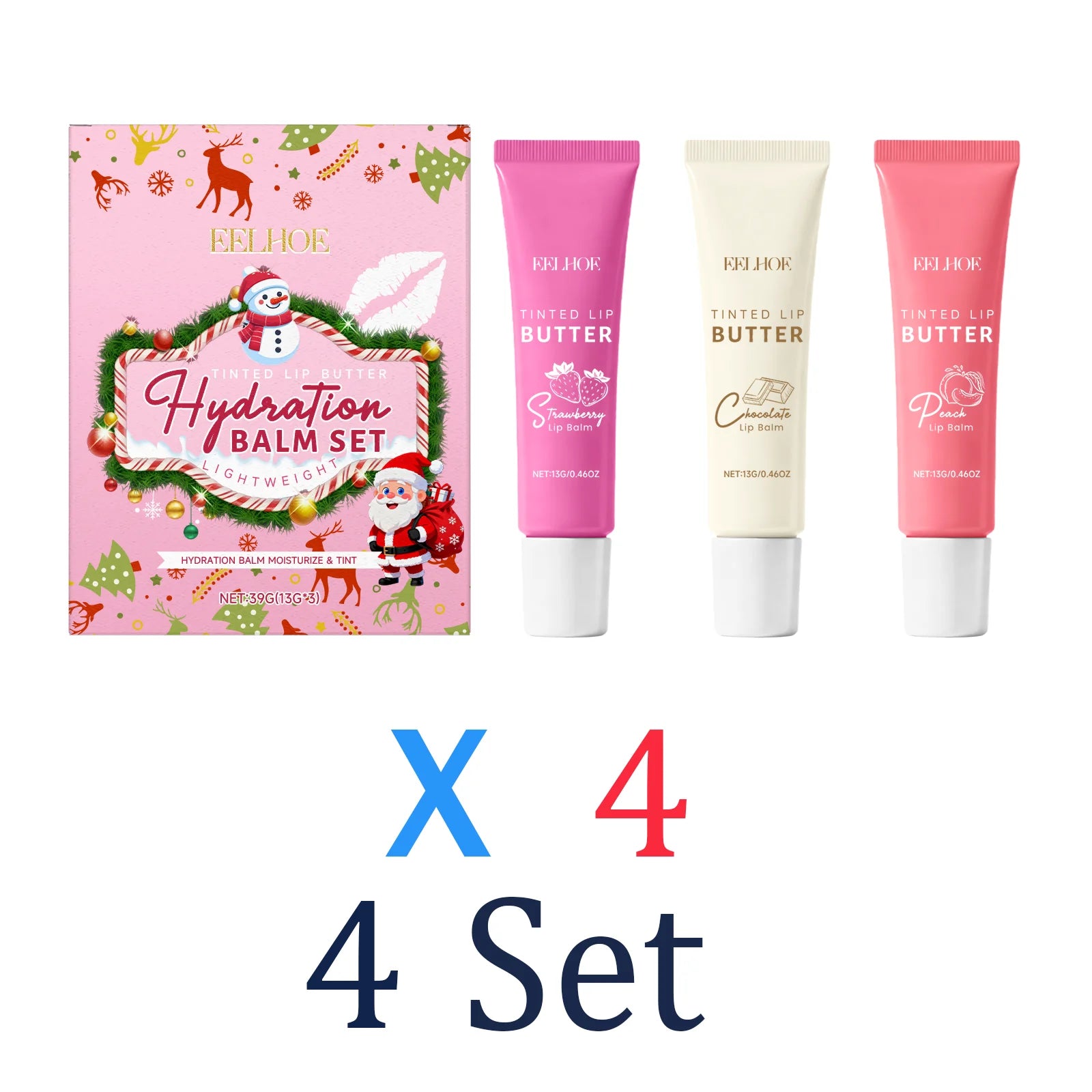 3 Packs Tinted Lip Balm Set Christmas Gift Box Hydrating Lip Care with Sheer Color Moisturizing Lipstick for Dry Chapped Lips