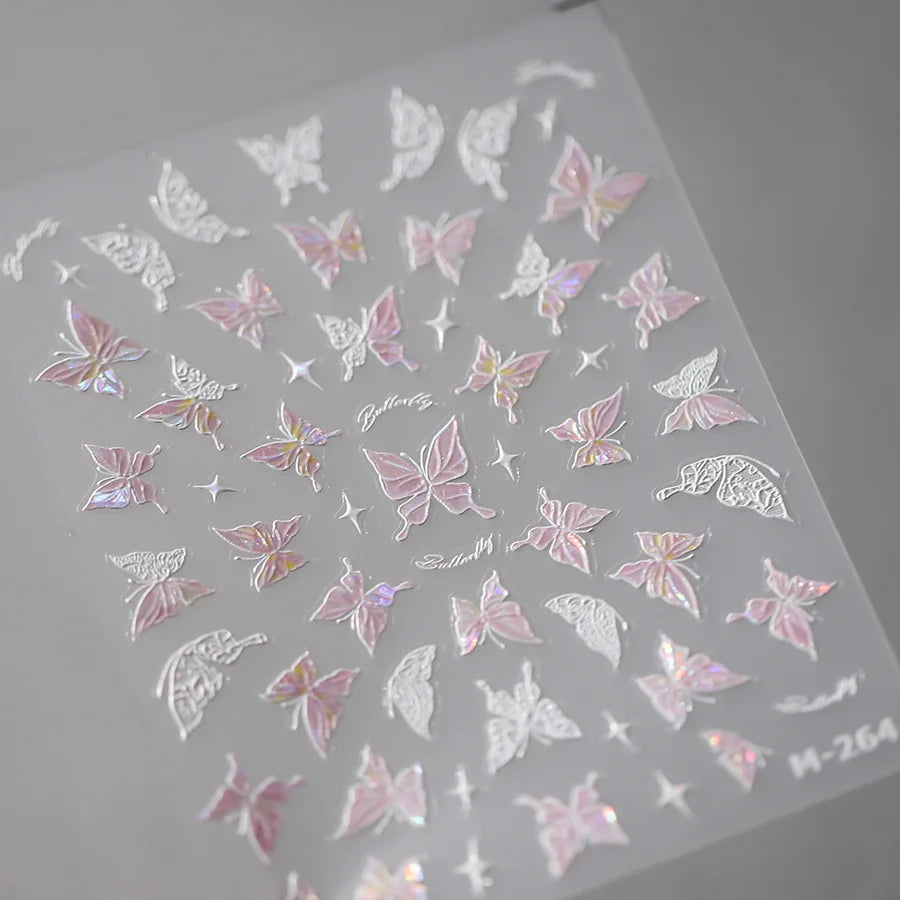 1pcs 5D Rhinestones Butterfly Nail Stickers Kawaii AB Shiny Butterfly Adhesive Nail Art Decorations Decal Design Manicure Tools