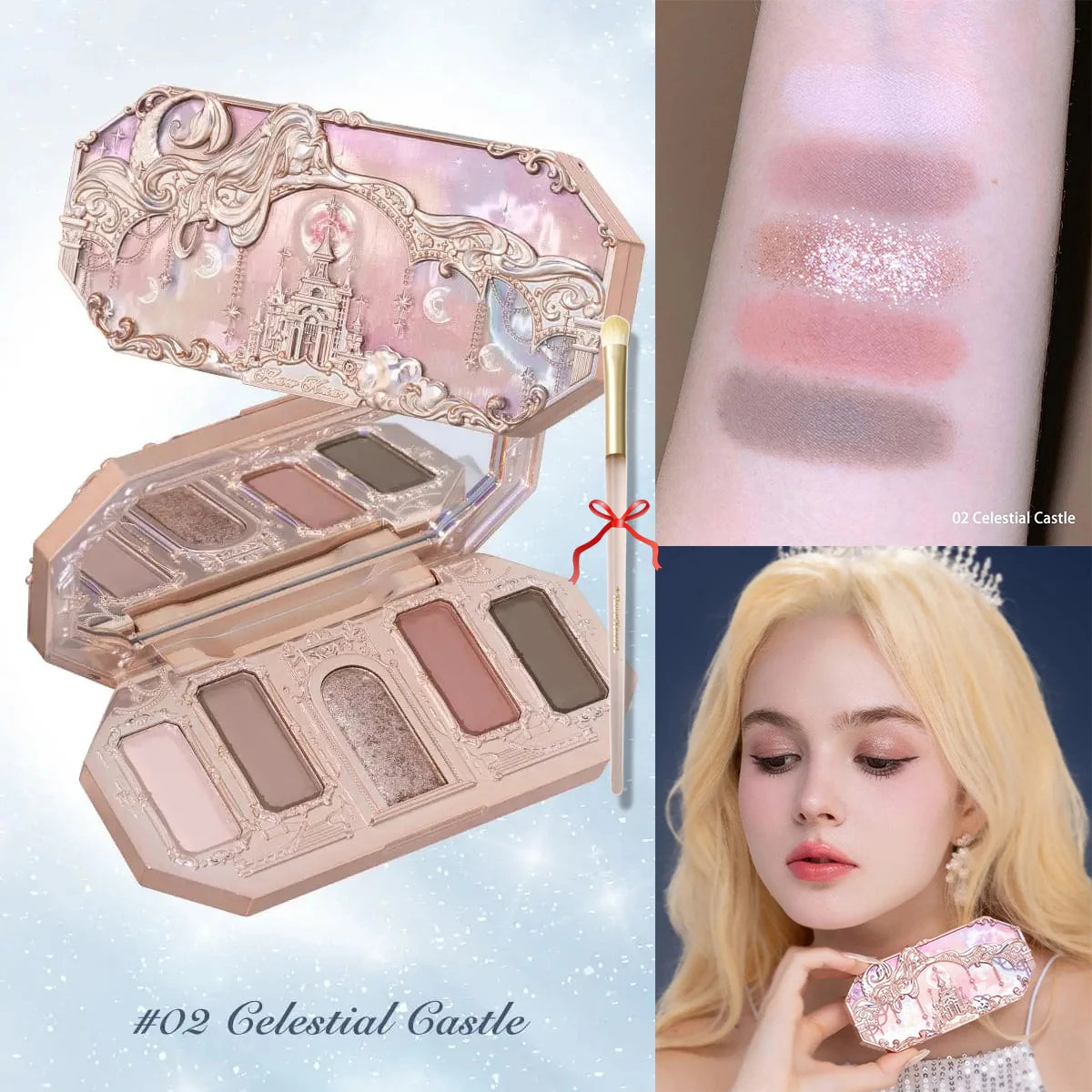 Flower Knows Swan Ballet 6 Color Eyeshadow Palette Matte Shimmer Pearl Glitter Waterproof Highly Pigmented Long Lasting Makeup
